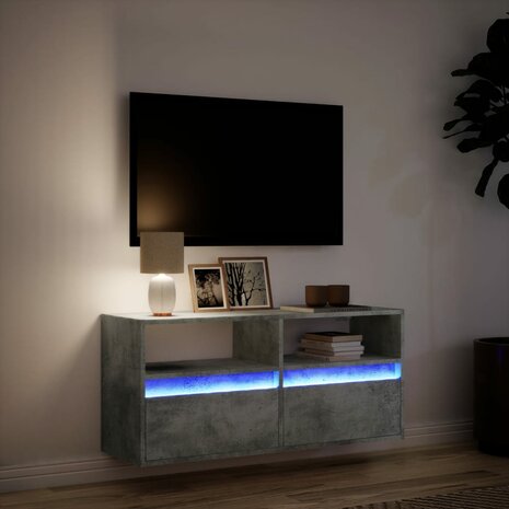 Tv-wandmeubel met LED-verlichting 100x31x45 cm betongrijs 5