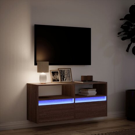 Tv-wandmeubel met LED-verlichting 100x31x45 cm bruin eikenkleur 5