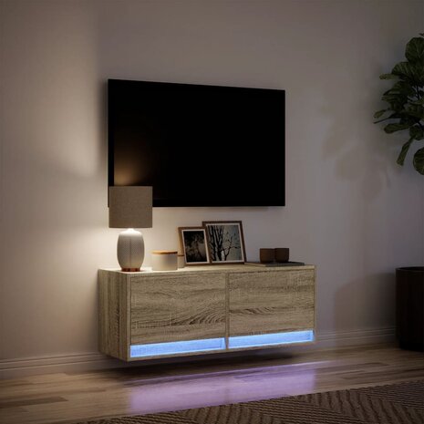 Tv-wandmeubel met LED-verlichting 100x31x35 cm sonoma eiken 5