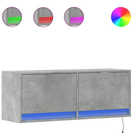 Tv-wandmeubel met LED-verlichting 100x31x35 cm betongrijs 2