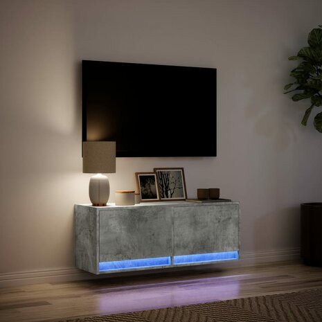 Tv-wandmeubel met LED-verlichting 100x31x35 cm betongrijs 5