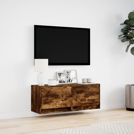 Tv-wandmeubel met LED-verlichting 100x31x35 cm gerookt eiken 4