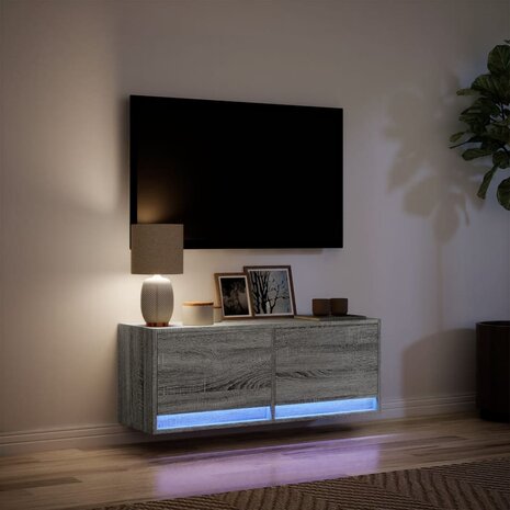 Tv-wandmeubel met LED-verlichting 100x31x35 cm grijs sonoma 5