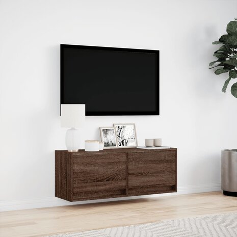 Tv-wandmeubel met LED-verlichting 100x31x35 cm bruin eikenkleur 4