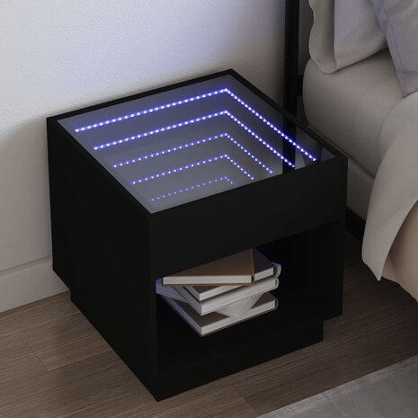 Nachtkastje met Infinity LED 50x50x50 cm zwart 1