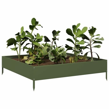 Plantenbak verhoogd 100x100x26 cm staal olijfgroen 3