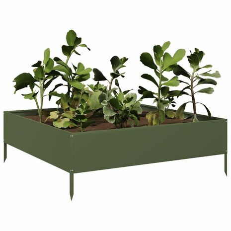 Plantenbak verhoogd 100x100x33,5 cm staal olijfgroen 3