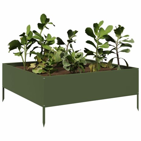 Plantenbak verhoogd 100x100x25 cm staal olijfgroen 3