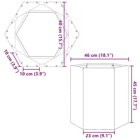 Plantenbak zeshoek 46x40x45 cm staal zwart 10