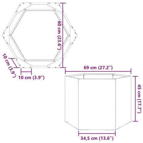 Plantenbak zeshoek 69x60x45 cm staal wit 10