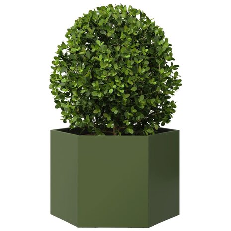 Plantenbak zeshoek 69x60x45 cm staal olijfgroen 3