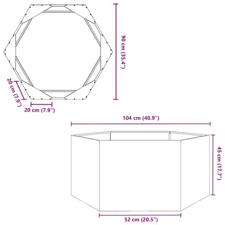 Plantenbak zeshoek 104x90x45 cm staal zwart 10