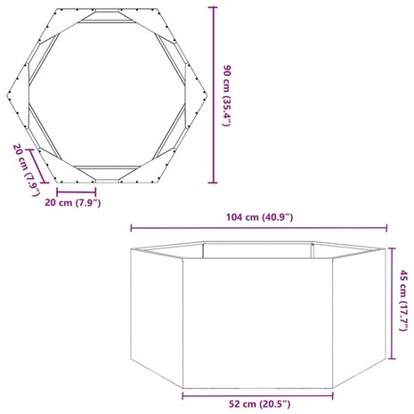 Plantenbak zeshoek 104x90x45 cm gegalvaniseerd staal 10