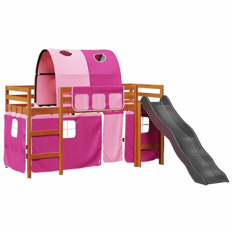 Kinderhoogslaper met tunnel 90x190 cm massief grenenhout roze 2