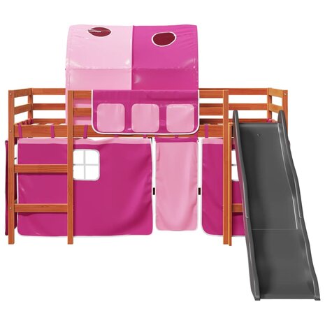 Kinderhoogslaper met tunnel 90x190 cm massief grenenhout roze 6