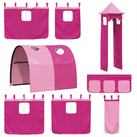 Kinderhoogslaper met toren 90x190 cm massief grenenhout roze 8