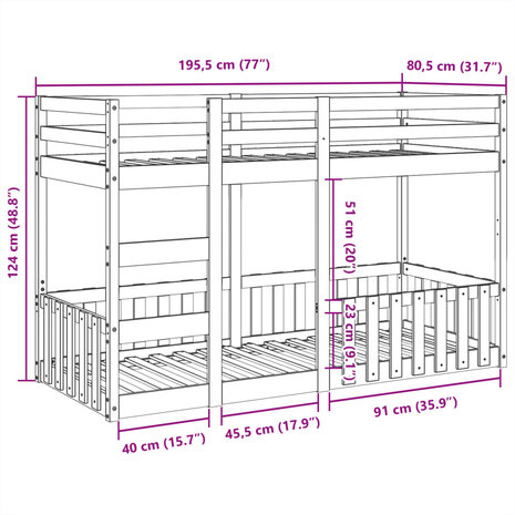 Stapelbed massief grenenhout 75x190 cm 10