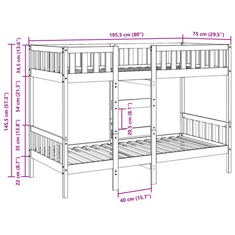 Stapelbed 75x190 cm massief grenenhout wit 10