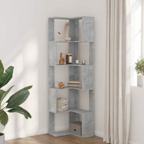 Boekenkast 5-laags hoek 50x50x179 cm bewerkt hout betongrijs 3