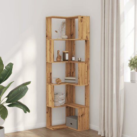 Boekenkast 5-laags hoek 50x50x179 cm hout artisanaal eikenkleur 3