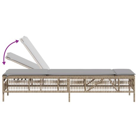 Ligbed met kussen poly rattan beige 7