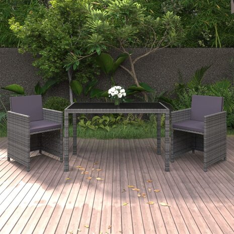 3-delige Tuinset met kussens poly rattan grijs 1