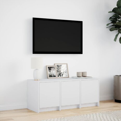 Tv-meubel met LED 97x34x40 cm bewerkt hout wit 4