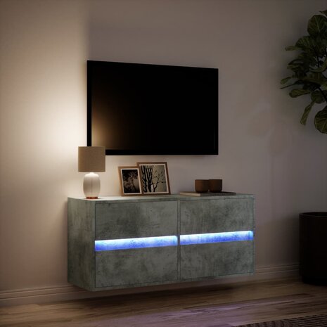 Tv-wandmeubel met LED-verlichting 100x31x45 cm betongrijs 5