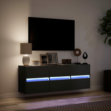 Tv-wandmeubel met LED-verlichting 130x31x45 cm zwart 5