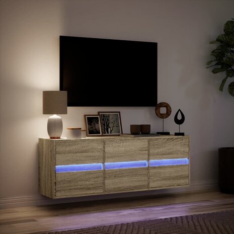 Tv-wandmeubel met LED-verlichting 130x31x45 cm sonoma eiken 5