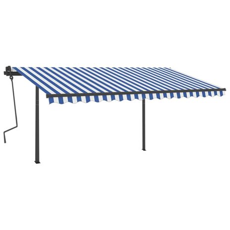 Luifel handmatig uittrekbaar met palen 4x3 m blauw en wit 3