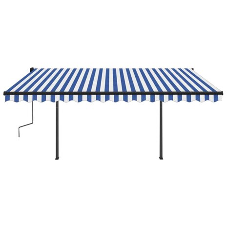 Luifel handmatig uittrekbaar met palen 4x3 m blauw en wit 5