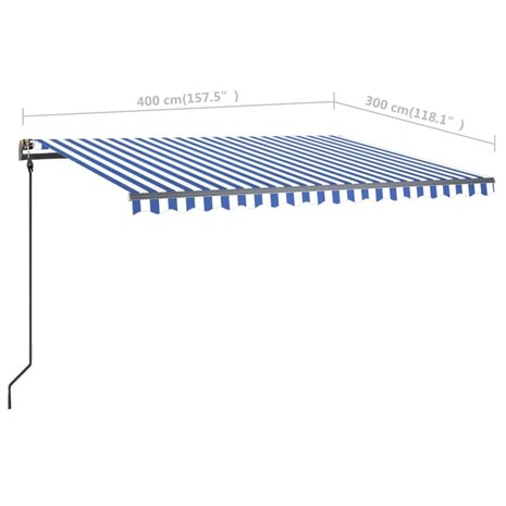 Luifel handmatig uittrekbaar met palen 4x3 m blauw en wit 11