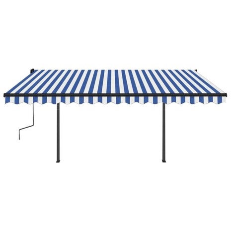 Luifel handmatig uittrekbaar met palen 4x3,5 m blauw en wit 4