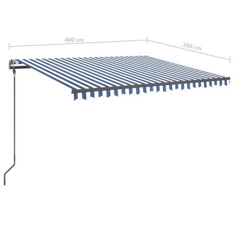 Luifel handmatig uittrekbaar met palen 4x3,5 m blauw en wit 10