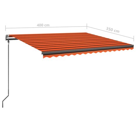 Luifel handmatig uittrekbaar met palen 4x3,5 m oranje en bruin 10