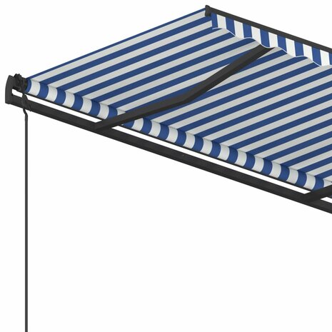 Luifel handmatig uittrekbaar met palen 4,5x3,5 m blauw en wit 6