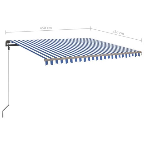 Luifel handmatig uittrekbaar met palen 4,5x3,5 m blauw en wit 10