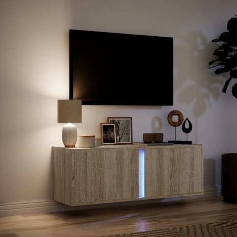 Tv-wandmeubel met LED-verlichting 100x31x35 cm sonoma eiken 5