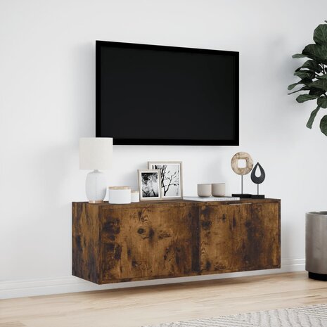 Tv-wandmeubel met LED-verlichting 100x31x35 cm gerookt eiken 4