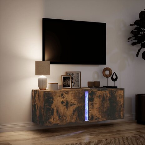 Tv-wandmeubel met LED-verlichting 100x31x35 cm gerookt eiken 5