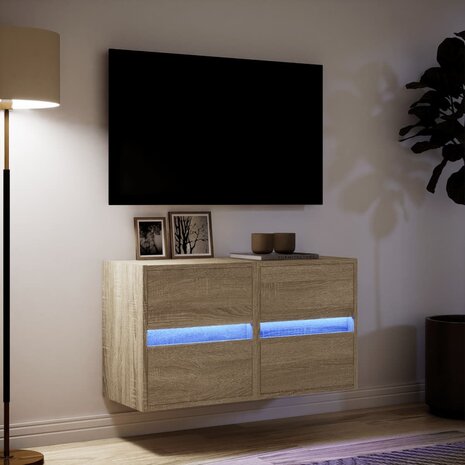 Tv-wandmeubels met LED 2 st 41x31x45 cm sonoma eikenkleurig 5