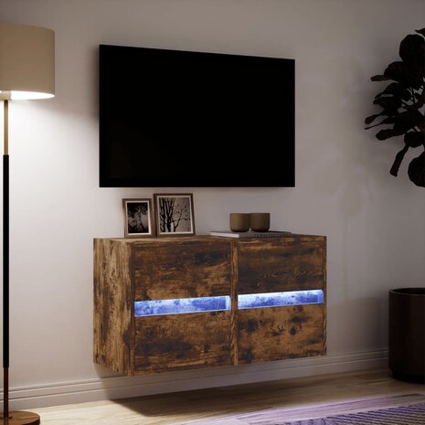 Tv-wandmeubels met LED 2 st 41x31x45 cm gerookt eikenkleurig 5