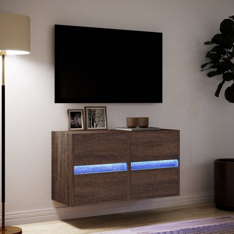 Tv-wandmeubels met LED 2 st 41x31x45 cm bruin eikenkleurig 5