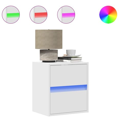 Nachtkastje met LED-verlichting wandgemonteerd wit 2