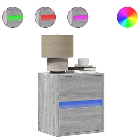 Nachtkastjes met LED&apos;s 2 st wandgemonteerd grijs sonoma eiken 2