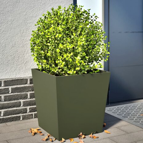 Plantenbakken 2 st 50x50x50 cm staal olijfgroen 1