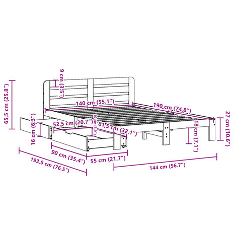 Bed met matras massief grenenhout wasbruin 140x190 cm 11