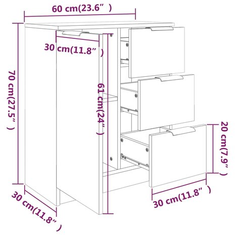 Dressoir 60x30x70 cm bewerkt hout gerookt eikenkleurig 9