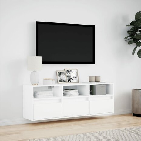 Tv-wandmeubel met LED-verlichting 130x31x45 cm wit 4